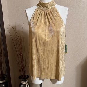 CeCe Metallic Gold Halter Blouse - L